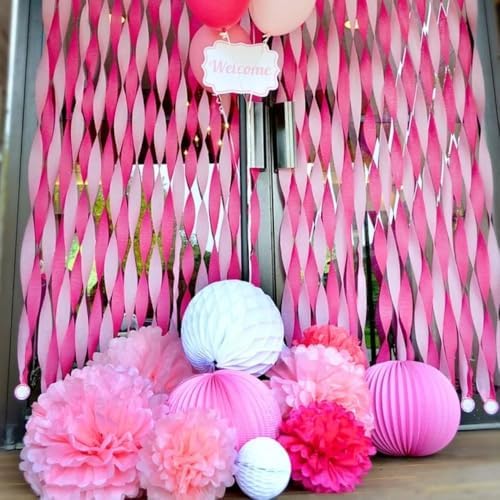 Lovely Pink Hanging Tissue Pom Poms - 16 Inch Pack of 12
