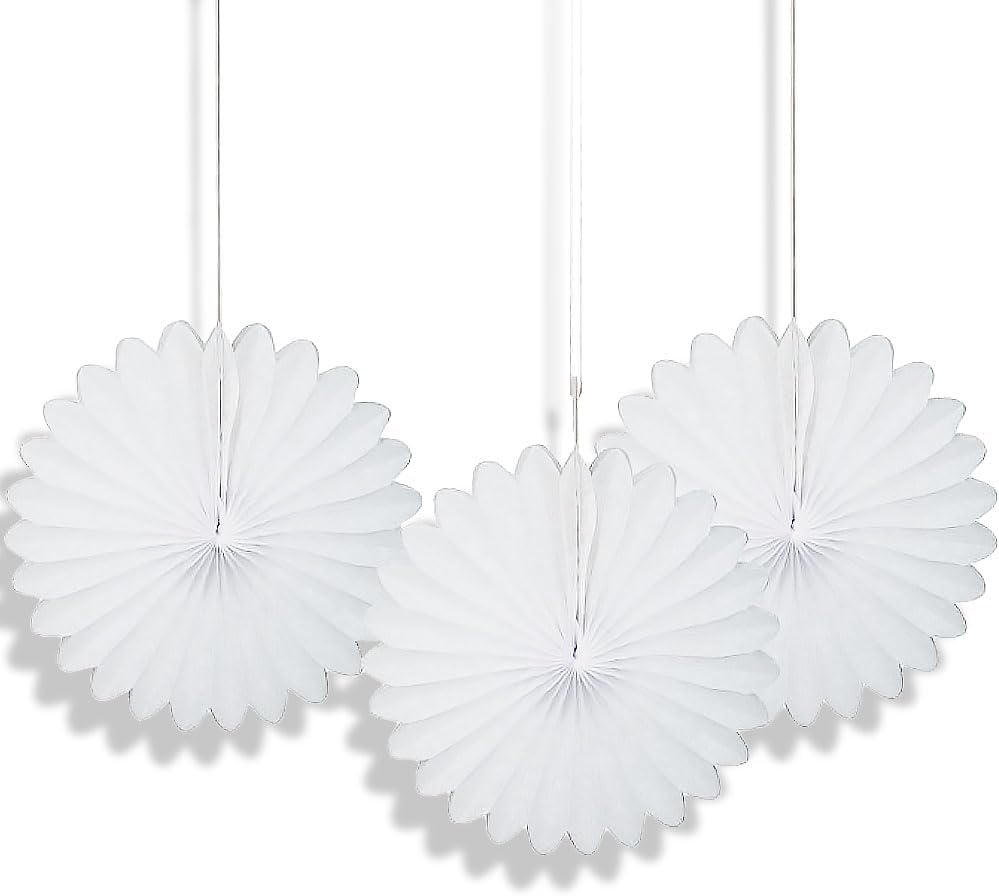 Solid White Hanging Tissue Paper Fans - 6 Inch 3 Count