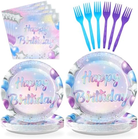 Grencian Iridescent Birthday Party Decorations 96 Pcs Set