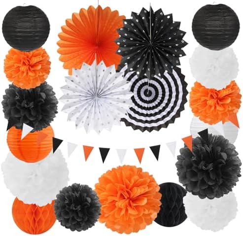 Burgleda Orange Black White Party Decorations Kit 20PCS