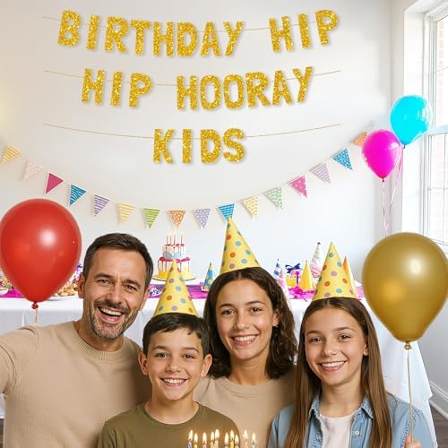 Meowoo Birthday Banner with Glittery Gold Letters