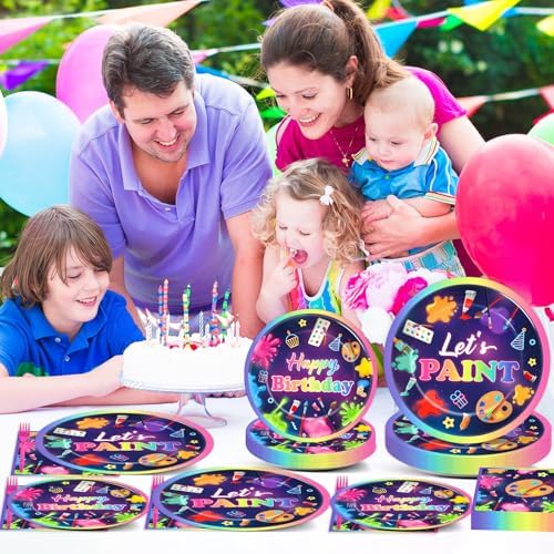 Justforjoyful 96Pcs Neon Paint Party Set for 24 Guests
