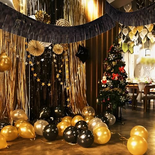 Black Foil Fringe Garland 10FT 6packs for Party Decorations