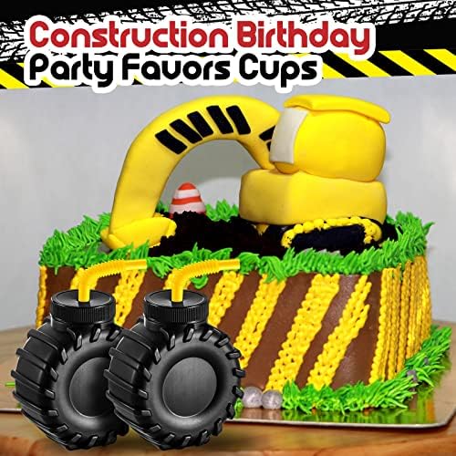 Amyhill 12 oz Construction Truck Cups Set with Orange Straws