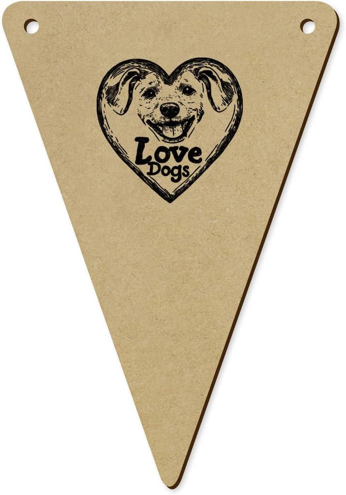 5 x 140mm Love Dogs Happy Puppy Heart Wooden Bunting Flags