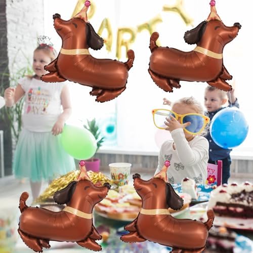 5Pcs Dachshund Dog Birthday Balloons for Pet Party