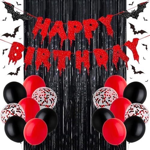 Halloween Happy Birthday Banner with Balloons and Decor