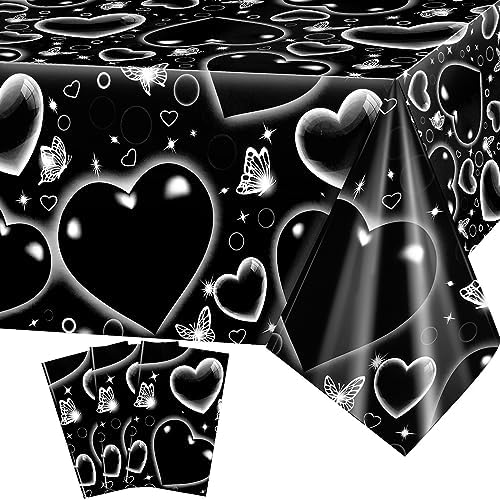 PHOGARY Black Heart Table Cloth 3 Pack 51x87 Inches