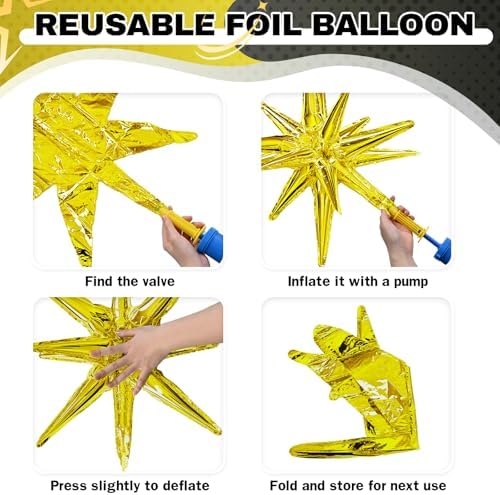 6PCS Black Gold Star Balloons for Party Decorations