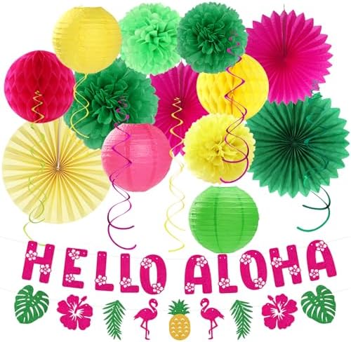 Hawaiian Aloha Flamingo Party Decorations 21pcs