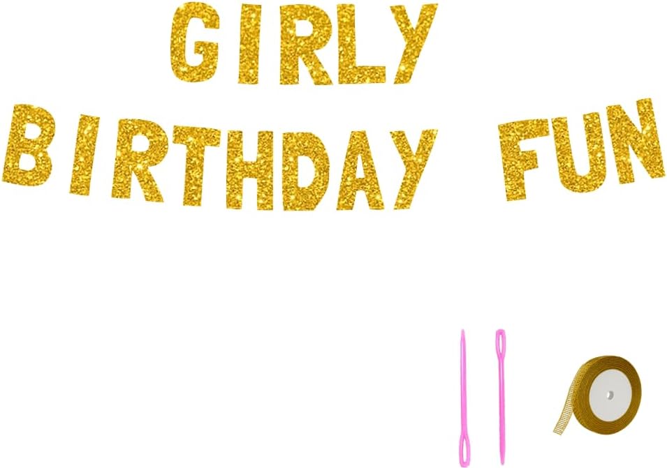 Meowoo Girly Birthday Banner with Glittery Gold Letters