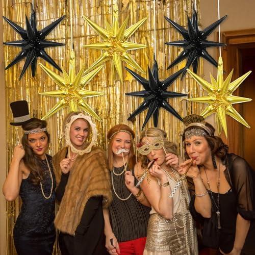 6PCS Black Gold Star Balloons for Party Decorations
