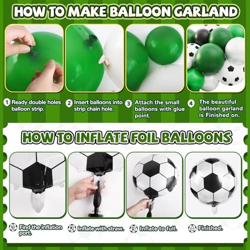 Soccer Party Decor Kit 113Pcs Green White Black Balloons