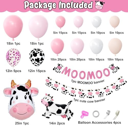 Pink Cow Balloons Garland Arch Kit for Party Decorations