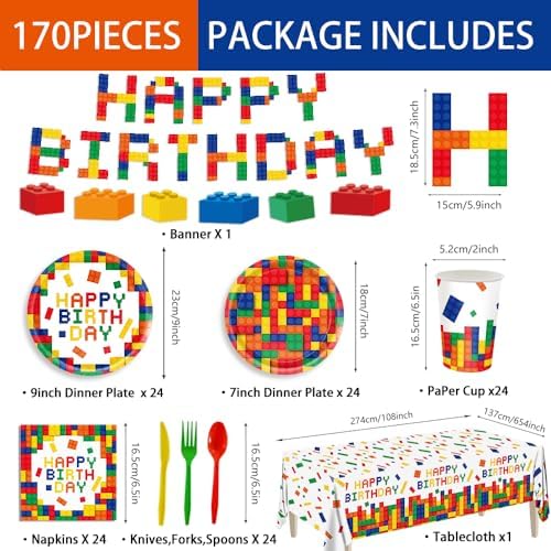 170pcs Colorful Building Block Party Supplies Set