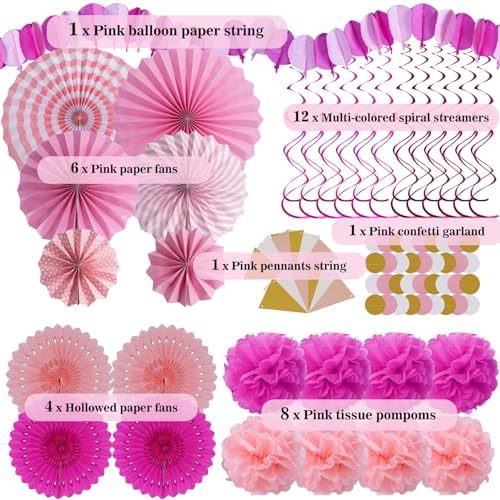 Huryfox 33pcs Pink Party Decorations Set