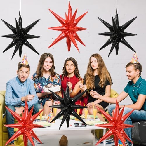 6PCS Black Red Star Balloons for Party Decor