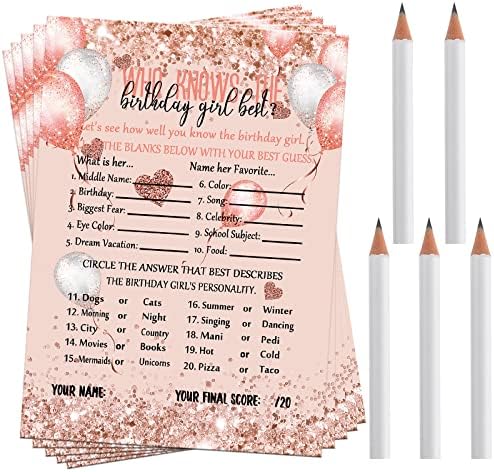 Leinuosen Birthday Girl Best Game Card 50Pcs with Pencils