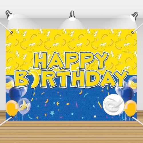 Birthday Party Backdrop Banner with Balloons Yellow Blue Design