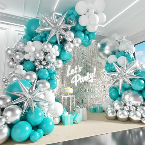 125pcs Teal Blue Silver Balloon Arch Kit