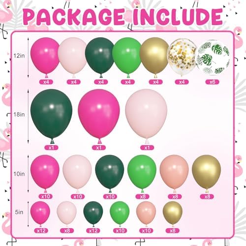 Amandir 165Pcs Flamingo Tropical Balloon Arch Kit