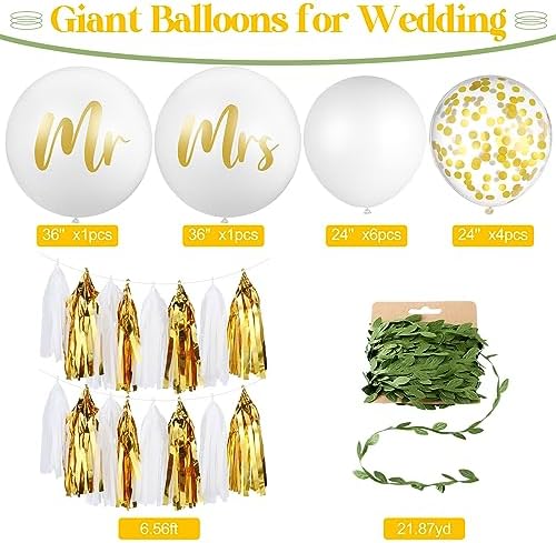 Wettarn 15 Pcs Giant Wedding Balloon Decor Kit