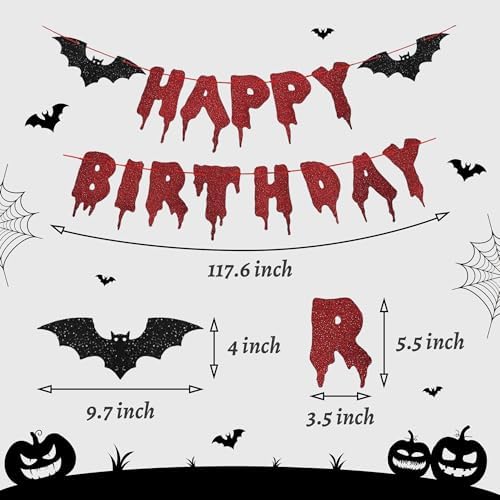 Halloween Happy Birthday Banner with Balloons and Decor