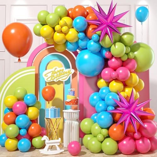 Rainbow Balloon Arch with 22in Star Foil Balloons