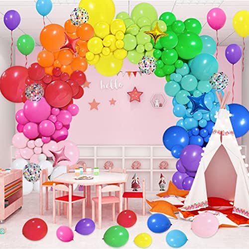PERPAOL 146pcs Rainbow Balloon Arch Kit with Star Foil Confetti Balloons