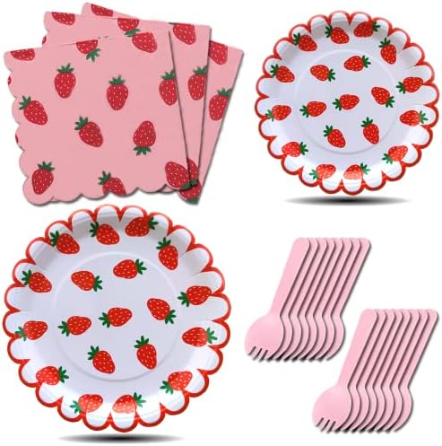 64 Piece Strawberry Themed Party Cutlery Set - Red for 16 Guests