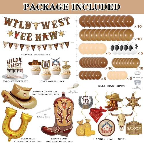 Western Party Decorations 120PCS Cowboy Balloons Banners Hats Boots