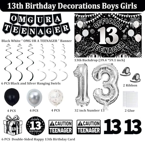 13th Birthday Decorations Set for Boys Girls
