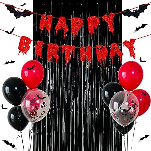 Red Glittery Halloween Birthday Party Decor Banner Set