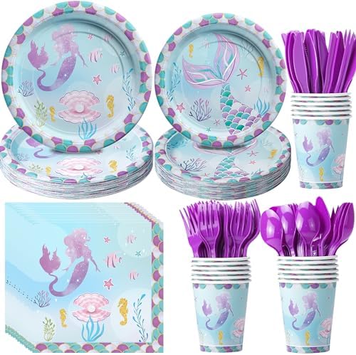 Mermaid Birthday Party Tableware Set for 24 Guests