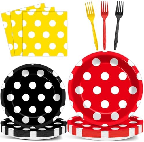 96 Pcs Cartoon Mouse Party Plates and Napkins Set
