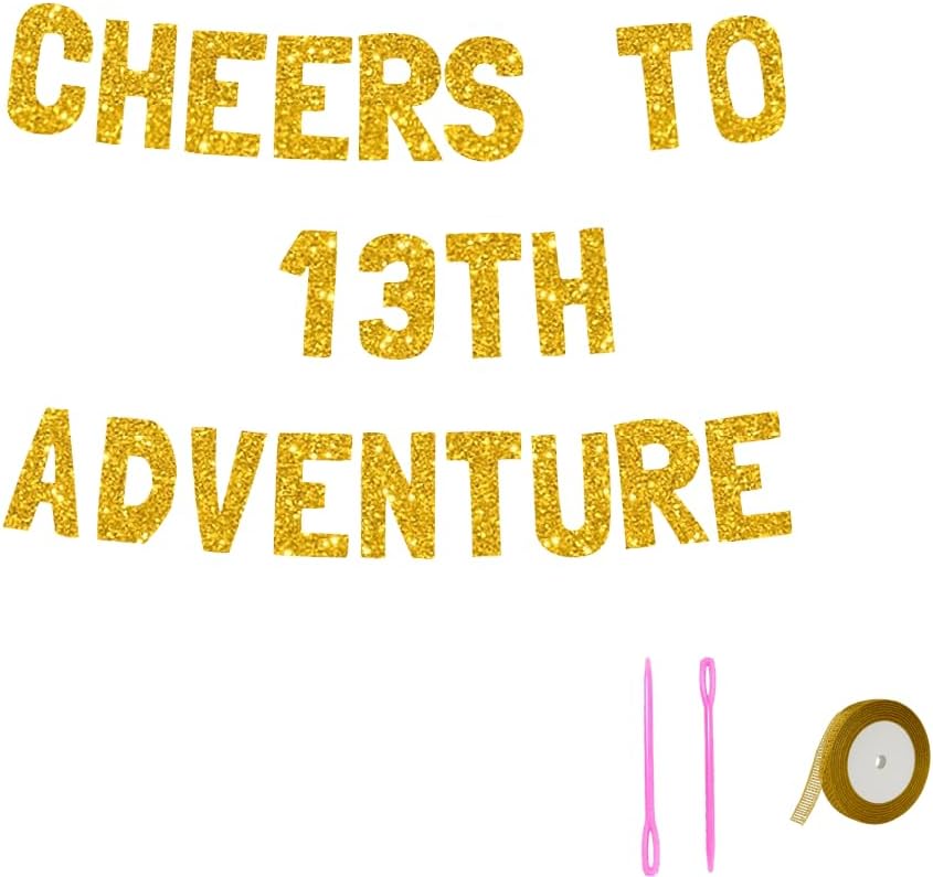Meowoo 13th Adventure Decorations Sparkling Gold Banner