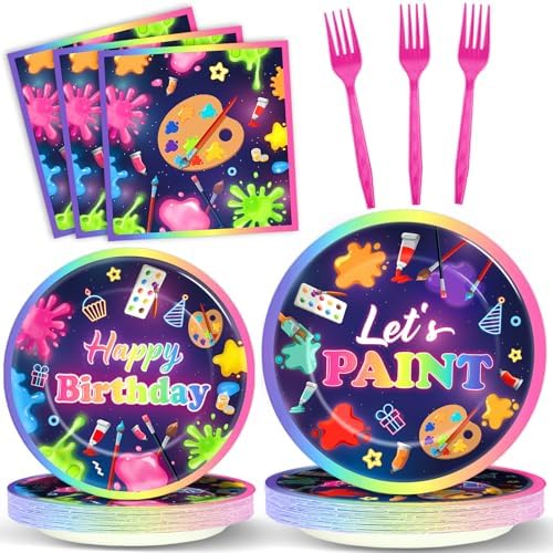 Justforjoyful 96Pcs Neon Paint Party Set for 24 Guests