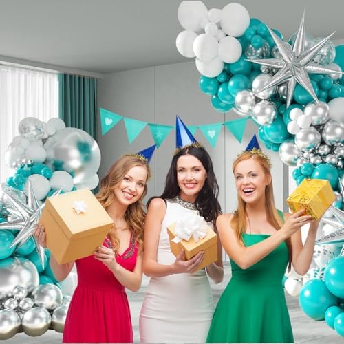 125pcs Teal Blue Silver Balloon Arch Kit