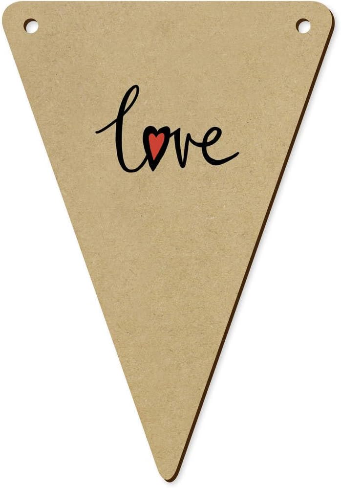 5 x 140mm Love Text with Heart Wooden Bunting Flags