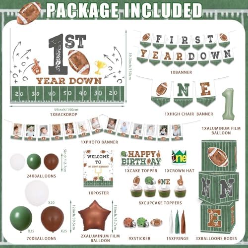 First Year Down Football Birthday Decorations Party Set