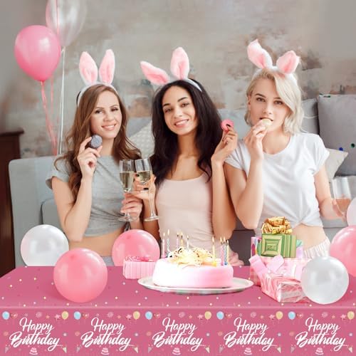 Happy Birthday Tablecloth Decorations 2Pcs Hot Pink Waterproof 108x54 Inch