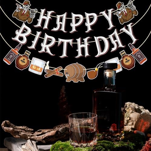 Qttier Whiskey Birthday Banner 30th 40th 50th