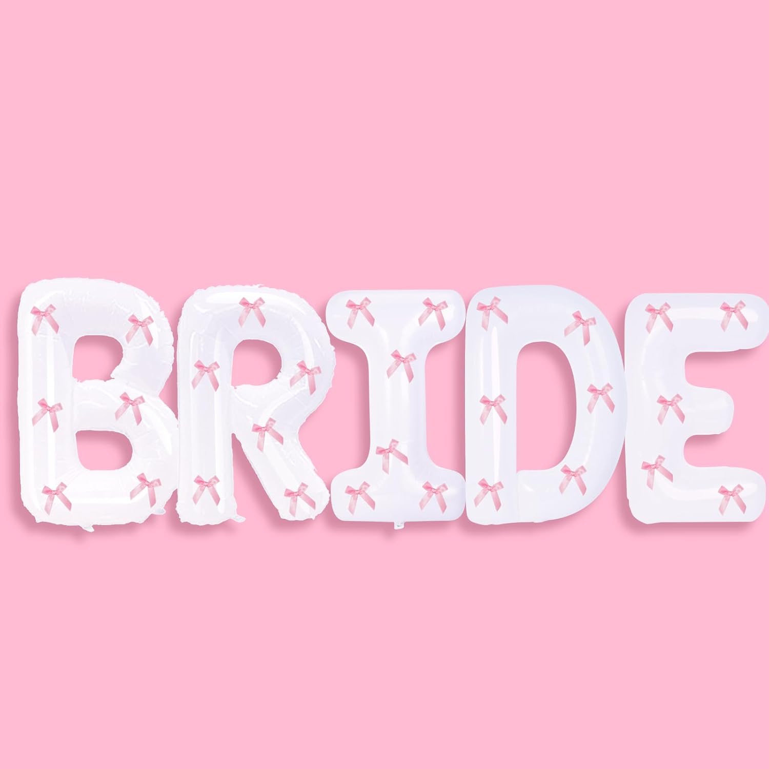 40 Inch White Bride Balloons with Pink Bows Set