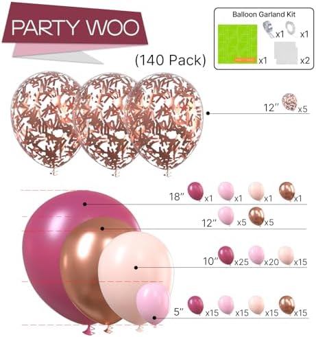 PartyWoo Pink Gold Balloon Arch Kit 140 pcs