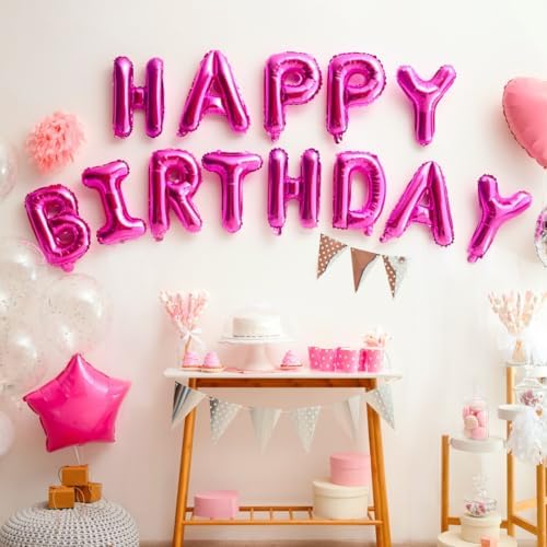 Hot Pink Happy Birthday Balloons Banner for Parties