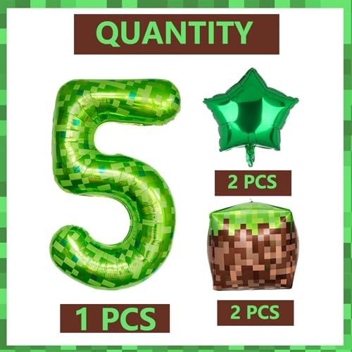 40 Inch Green Pixel Number 5 Foil Balloon Set