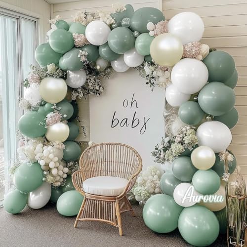 Dusty Green White Balloon Garland Party Decor Kit