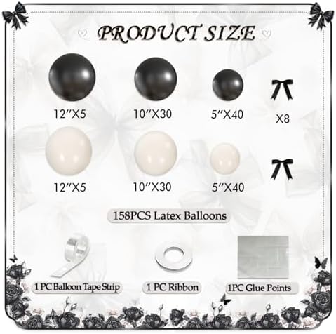 Black Sand White Balloon Garland Arch Kit 158Pcs