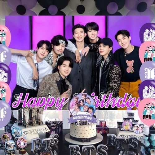 OUDINI Bangtan Boys Birthday Backdrop with Balloons and Party Decor