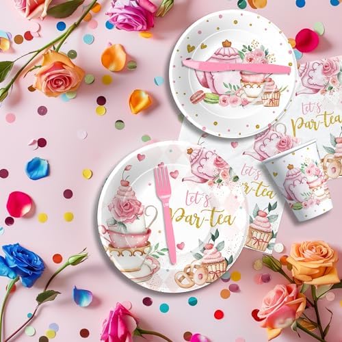 HIPVVILD Tea Party Tableware Set - Floral Garden Theme 24 Pieces
